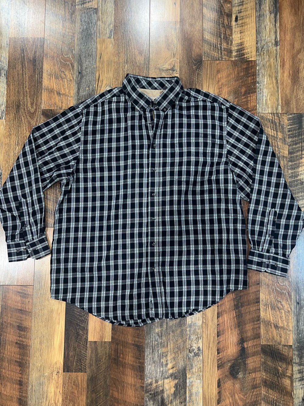 George Black and White Plaid Long-Sleeve Button-Down Shirt